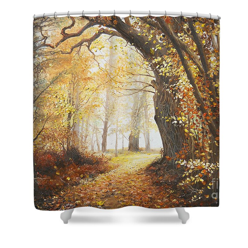 Autumn Shower Curtain featuring the painting Come with me by Sorin Apostolescu