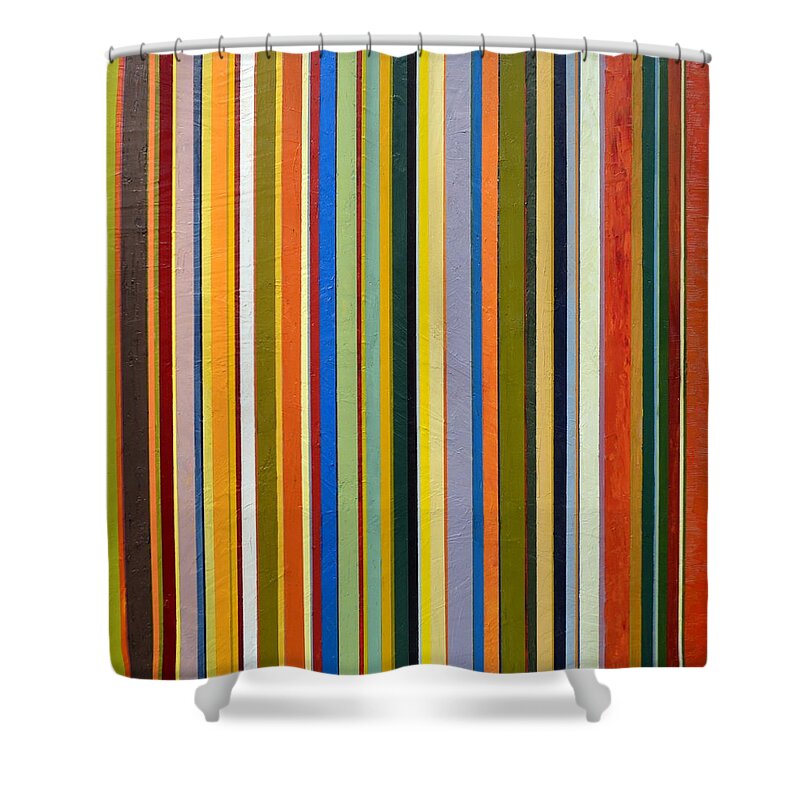 Textured Shower Curtain featuring the painting Comfortable Stripes by Michelle Calkins