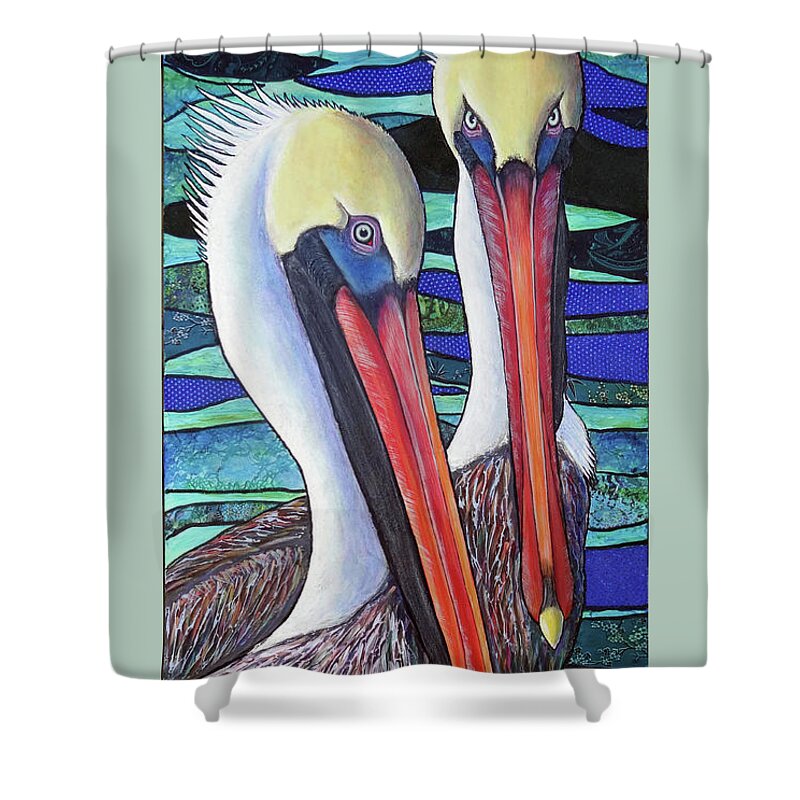 Pelican Shower Curtain featuring the painting Twice as Comically Elegant by Ande Hall