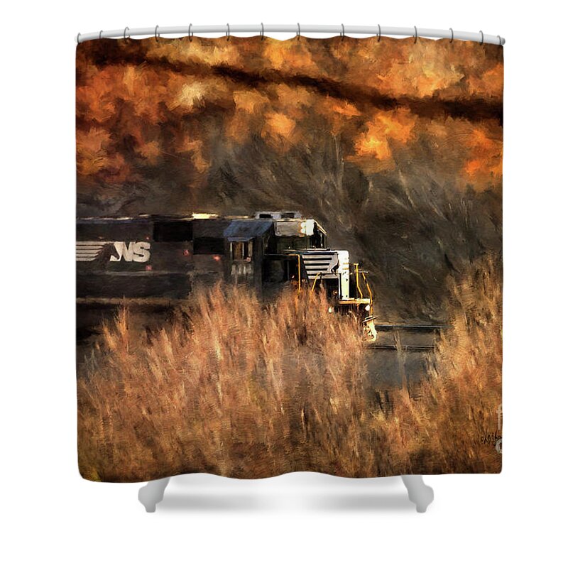 Train Shower Curtain featuring the photograph Comin' Round The Mountain by Lois Bryan