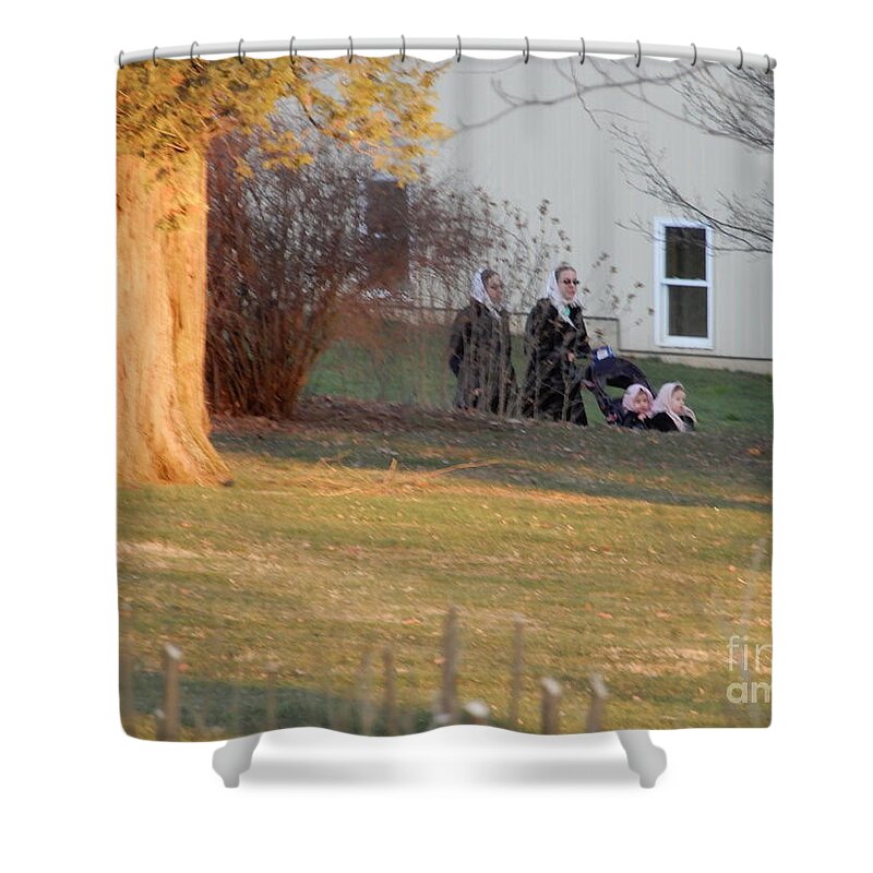 Amish Shower Curtain featuring the photograph Coming Back From An Evening Stroll by Christine Clark