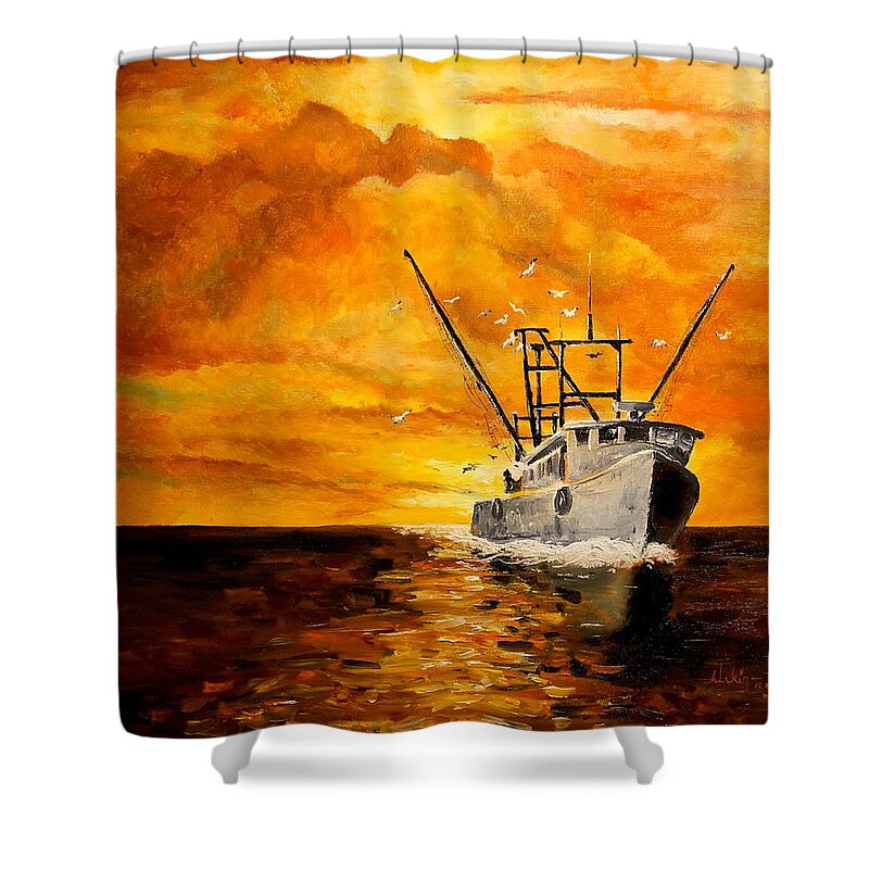 Seascape Shower Curtain featuring the painting Coming Home by Alan Lakin