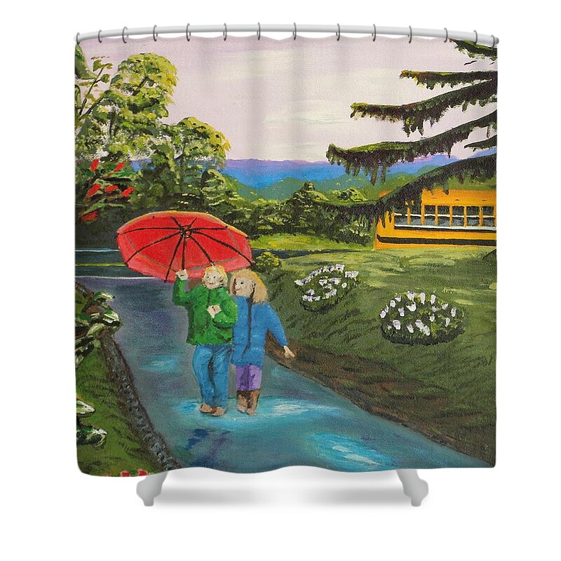 Rain Shower Curtain featuring the painting Coming home by David Bigelow
