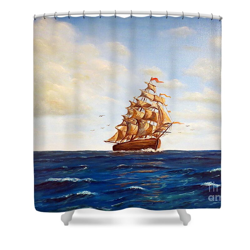 Sail Boat Shower Curtain featuring the painting Coming Home by Lee Piper