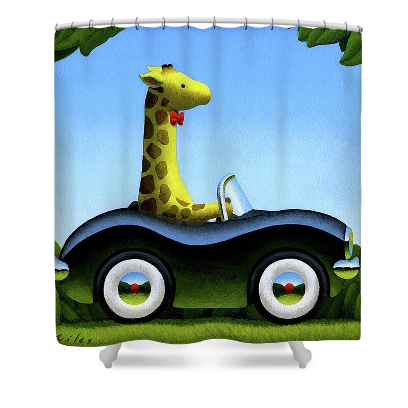 Giraffe Shower Curtain featuring the painting Commuting by Chris Miles