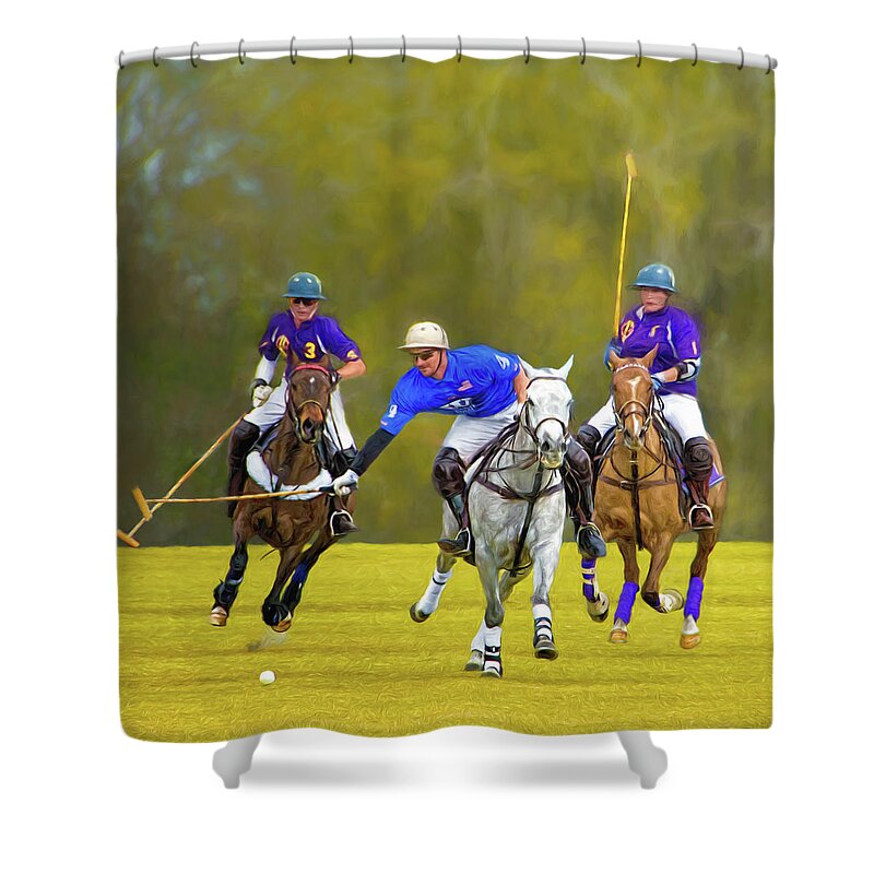 Polo Shower Curtain featuring the photograph Competition for the Ball - Polo by Mitch Spence