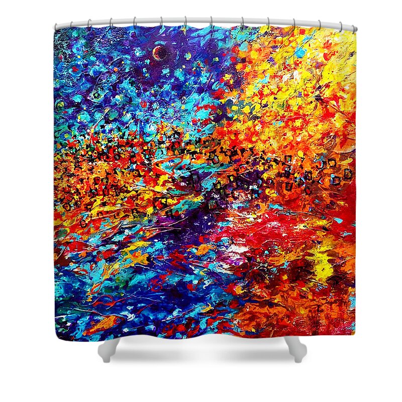 Energy Spiritual Art Shower Curtain featuring the painting Composition # 5. Series Abstract Sunsets by Helen Kagan