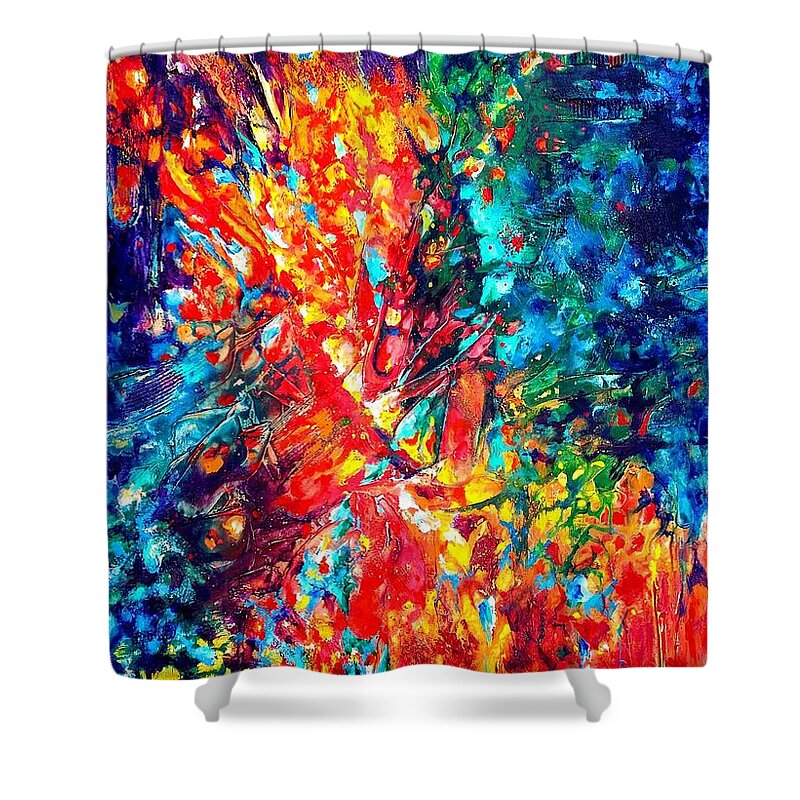 Energy Spiritual Art Shower Curtain featuring the painting Composition #3. Abstract Sunsets. by Helen Kagan