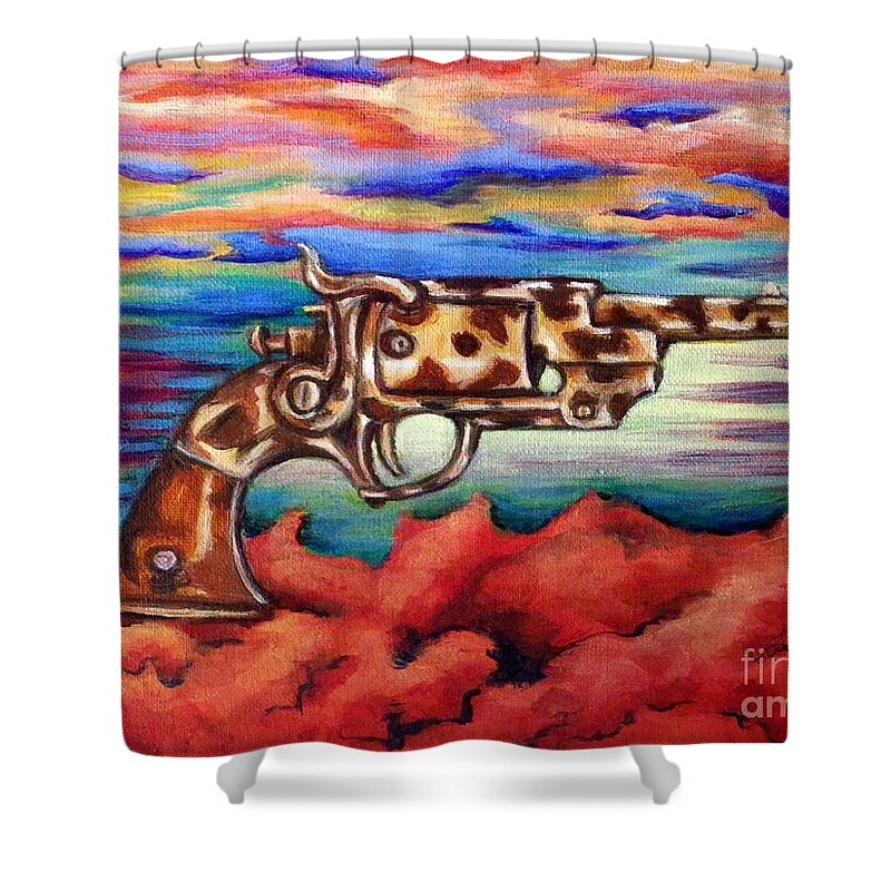 Guns Shower Curtain featuring the painting Conceal and Dairy by Linda Markwardt