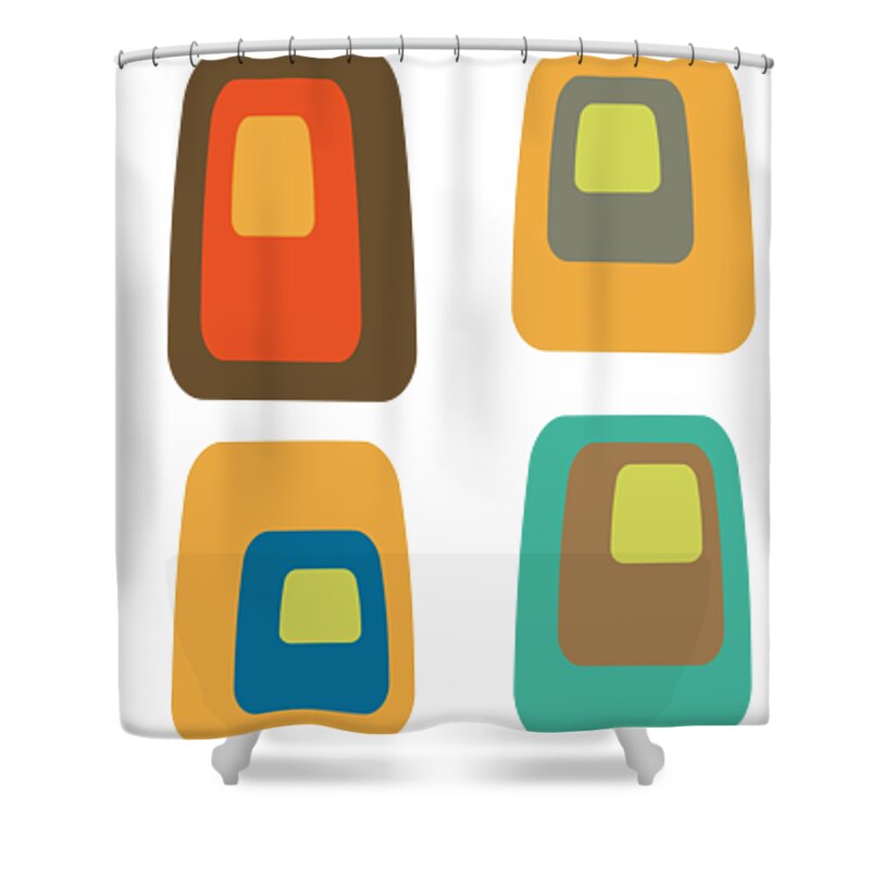 Mid Century Modern Shower Curtain featuring the digital art Concentric Oblongs by Donna Mibus