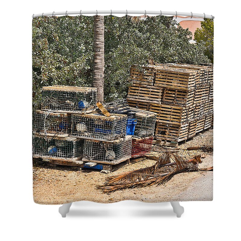 Conchkey Shower Curtain featuring the photograph Conch Key Lobster Traps 1 by Ginger Wakem