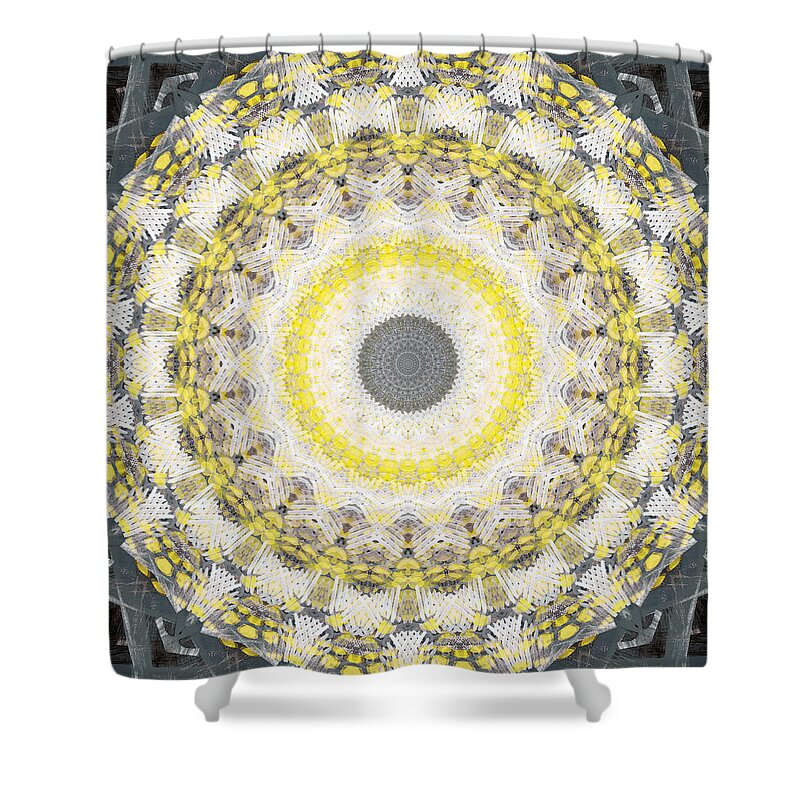Concrete Shower Curtain featuring the painting Concrete and Yellow Mandala- Abstract Art by Linda Woods by Linda Woods