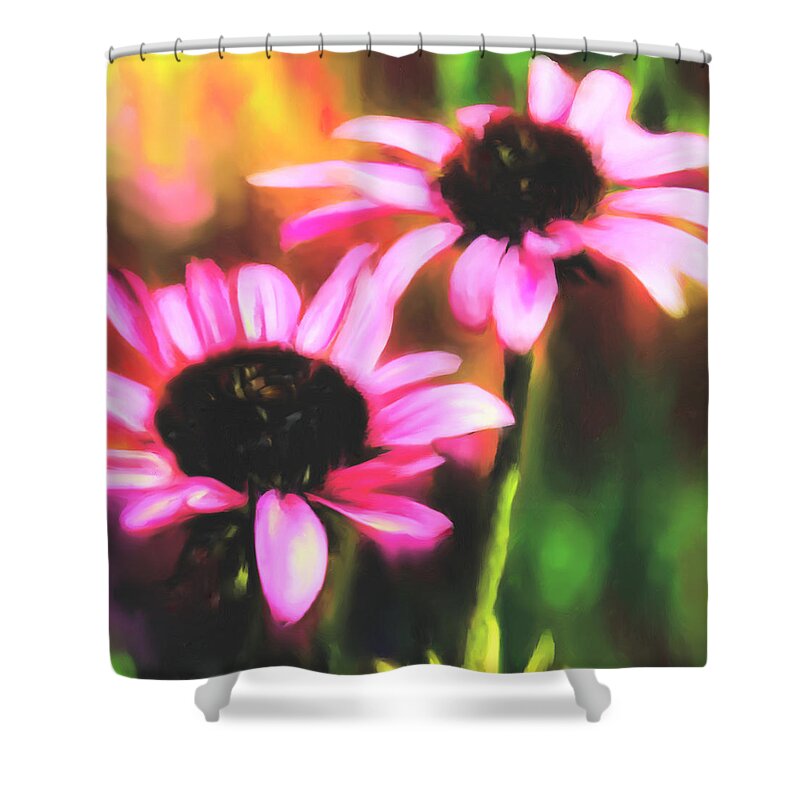 Coneflowers Shower Curtain featuring the digital art Coneflowers by Sand And Chi
