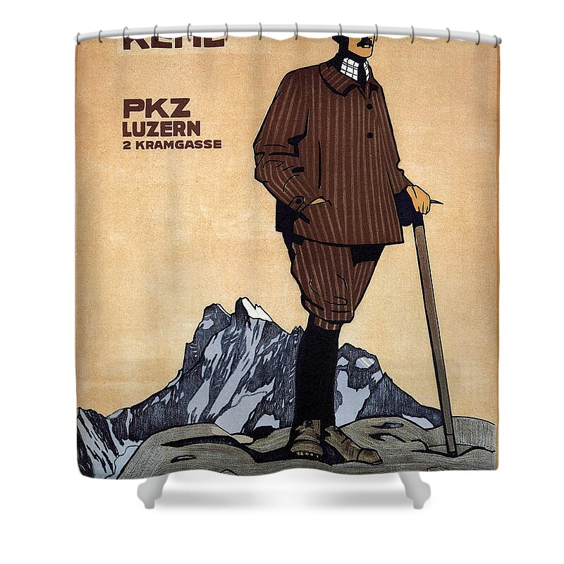 Confection Kehl Shower Curtain featuring the mixed media Confection KEHL - Men's Clothing - Vintage Advertising Poster by Studio Grafiikka