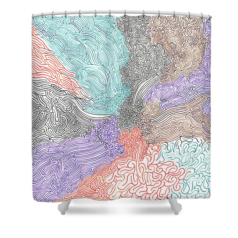 Mazes Shower Curtain featuring the drawing Confluence by Steven Natanson