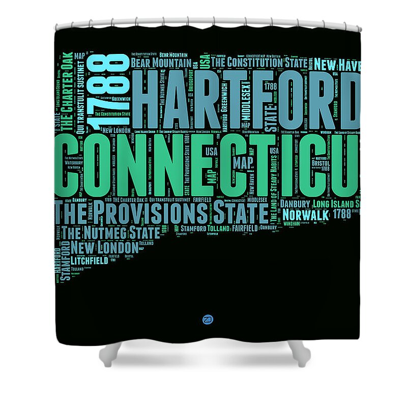 Connecticut Shower Curtain featuring the digital art Connecticut Word Cloud Map 1 by Naxart Studio