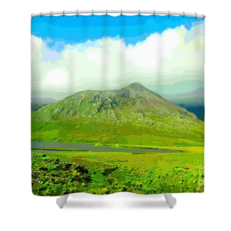 Connemara Mountain Galway Shower Curtain featuring the painting Lakes and mountains art prints of connemara galway ireland photo art by Mary Cahalan Lee - aka PIXI
