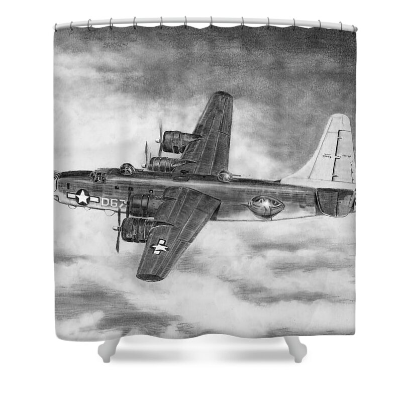 Aviation Shower Curtain featuring the drawing Consolidated PB4Y-2 Privateer by Douglas Castleman