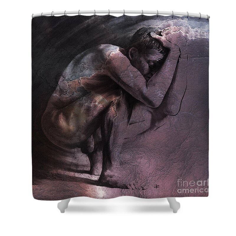 Contemplation Shower Curtain featuring the drawing Contemplation, textured by Paul Davenport