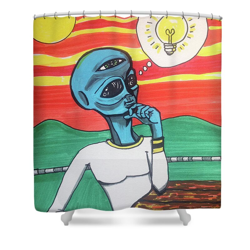 Contemplative Shower Curtain featuring the painting Contemplative alien by Similar Alien