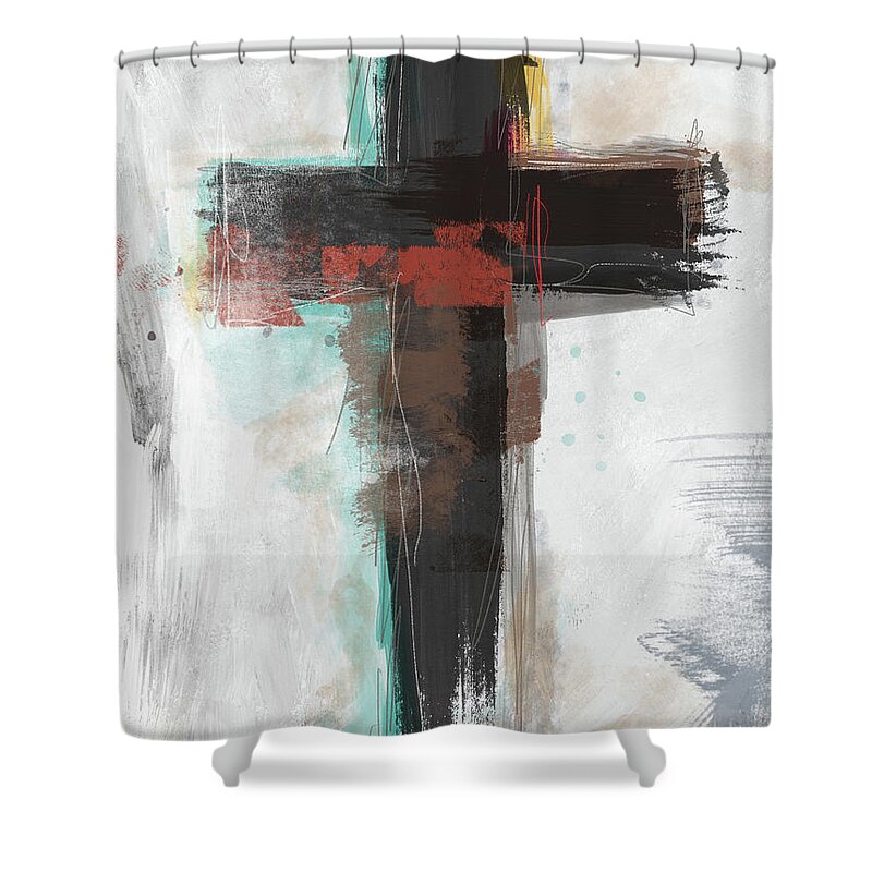 Cross Shower Curtain featuring the mixed media Contemporary Cross 1- Art by Linda Woods by Linda Woods