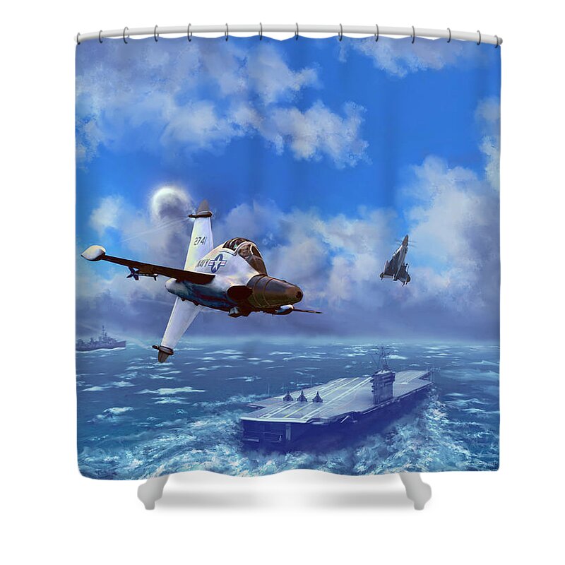 Air Force Shower Curtain featuring the digital art Convair XFY-1 Pogo by David Luebbert