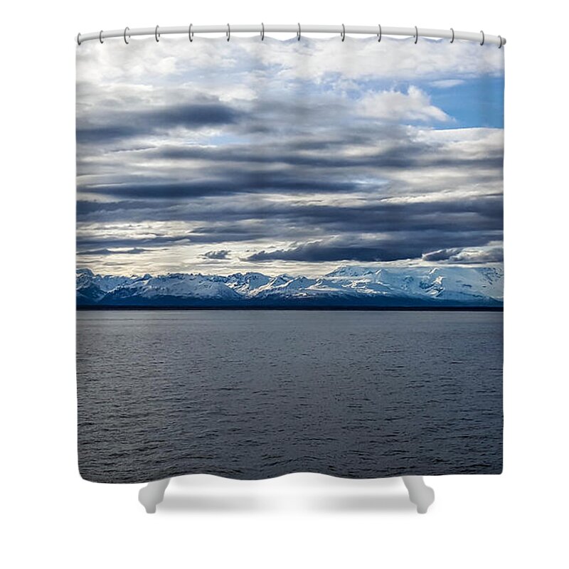 Cook Inlet Shower Curtain featuring the photograph Cook Inlet View Mountains by Britten Adams