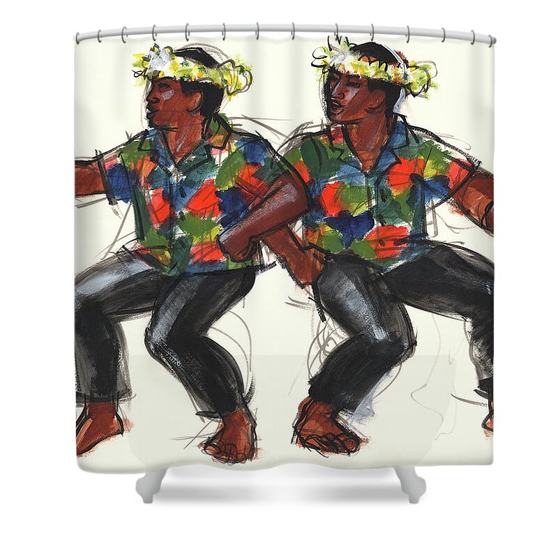 Dance Shower Curtain featuring the painting Cook Islands Ute Dancers by Judith Kunzle