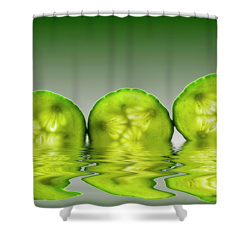 Cucumber Shower Curtain featuring the photograph Cool as a Cucumber Slices by David French