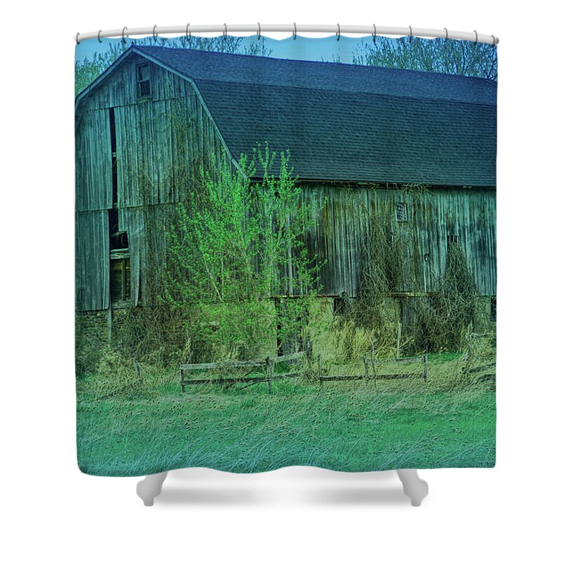 Barn Shower Curtain featuring the photograph Cool Blue Rustic Barn Close Up by Aimee L Maher ALM GALLERY