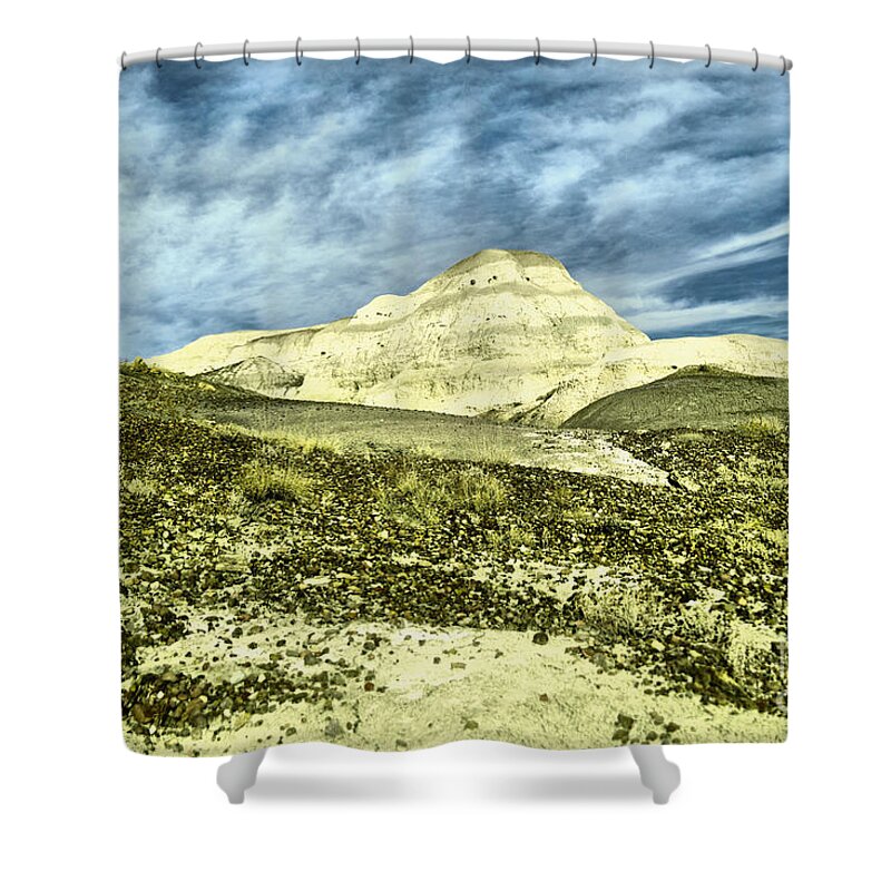 New Mexico Shower Curtain featuring the photograph Cool clouds in the Bisti Badlands by Jeff Swan