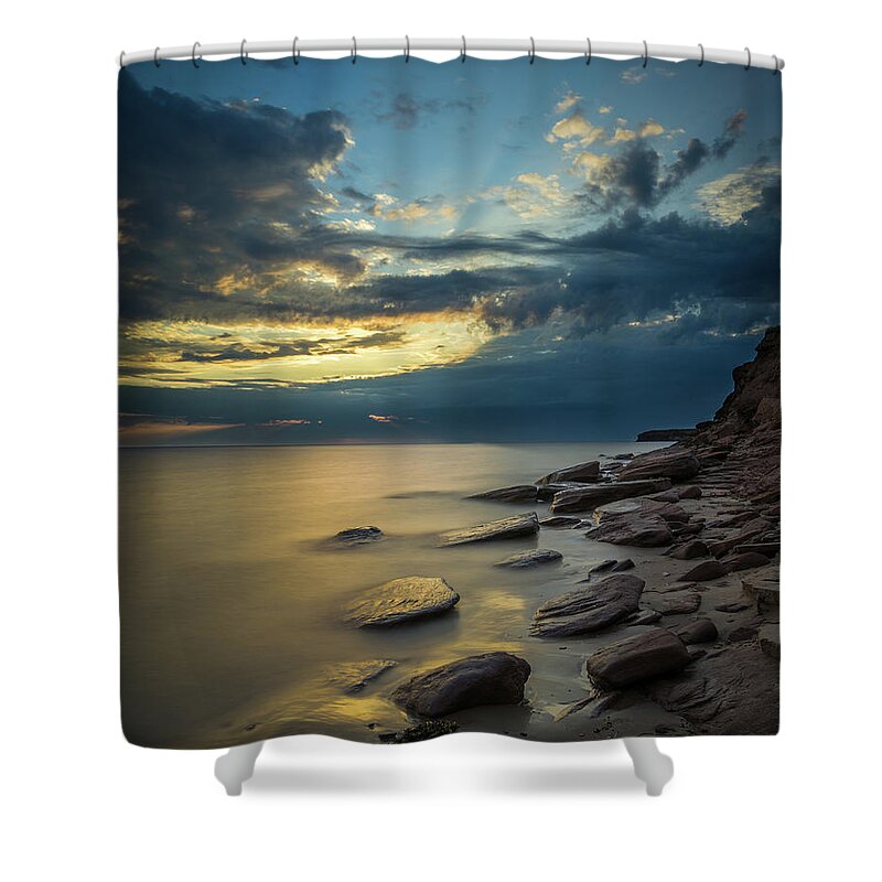 Bluffs By The Ocean Shower Curtain featuring the photograph Cool Still Cavendish Waters by Chris Bordeleau