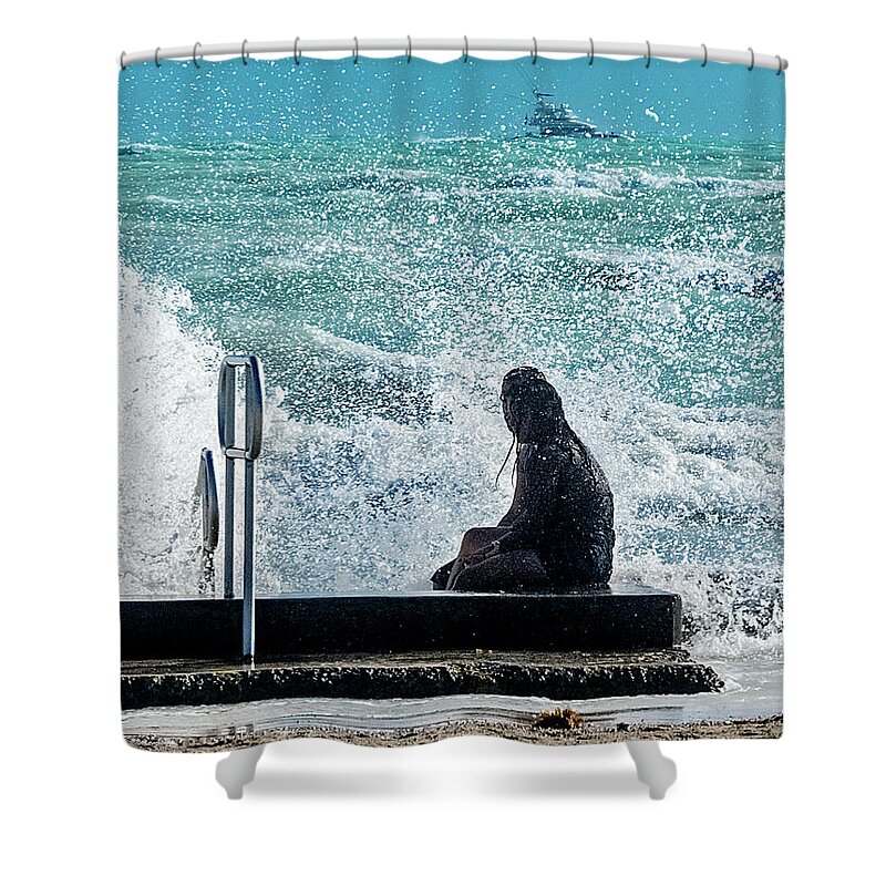 Paradise Shower Curtain featuring the photograph Cooling Off on a Hot and Windy Day by Bob Slitzan