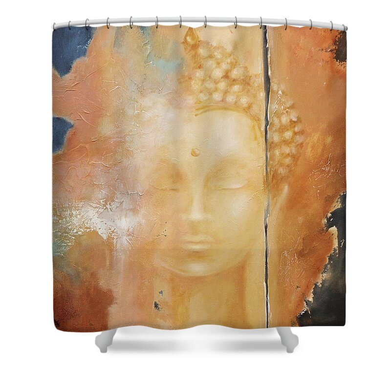 Buddha Shower Curtain featuring the painting Copper Buddha by Dina Dargo