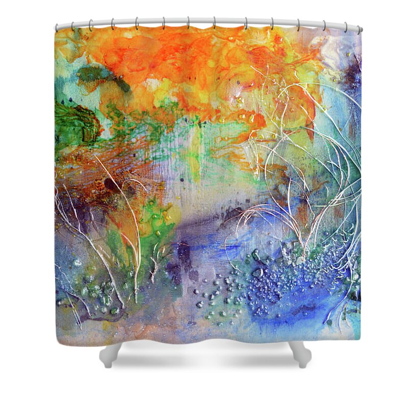 Trees Shower Curtain featuring the mixed media Coppice by Lynellen Nielsen