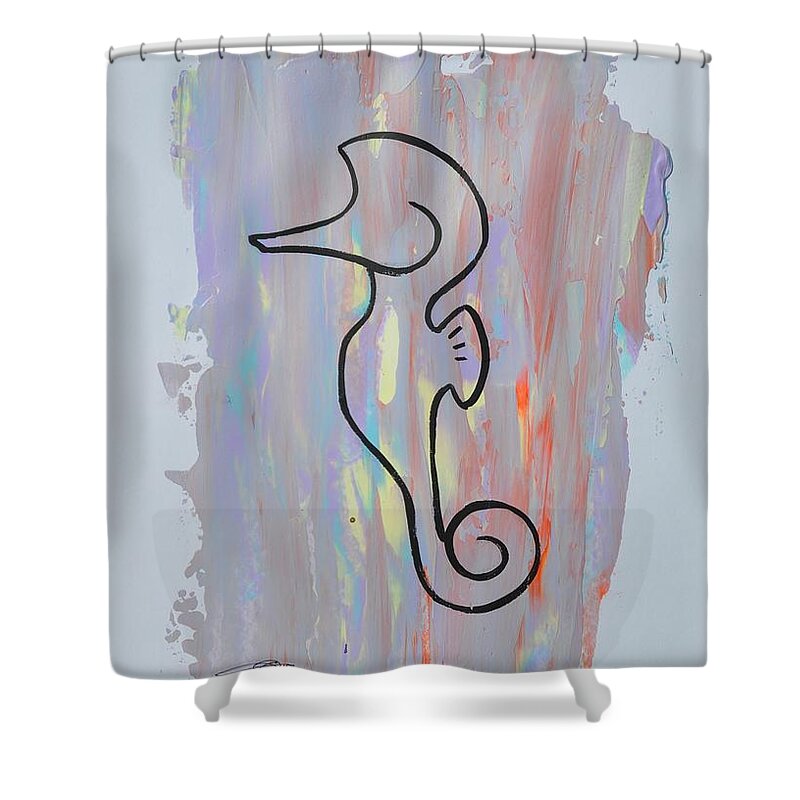 Seahorse Shower Curtain featuring the painting Copycat seahorse 02/30 by Eduard Meinema