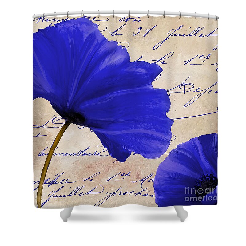 Blue Poppies Shower Curtain featuring the painting Coquelicots Bleue II by Mindy Sommers