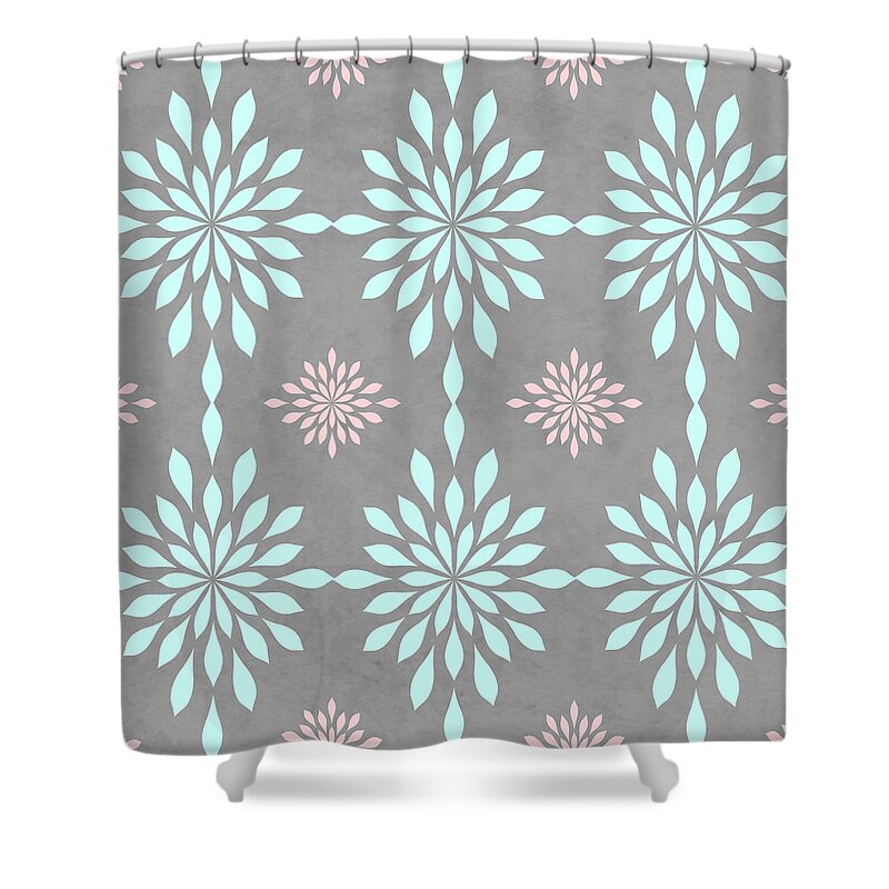 Coral Shower Curtain featuring the digital art Coral and Turquoise Gray by Inspired Arts