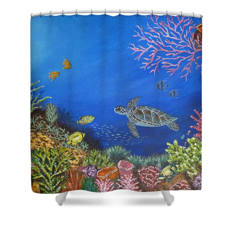 Coral Reef Shower Curtain featuring the painting Coral Reef by Amelie Simmons
