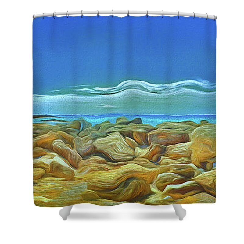 Corfu Shower Curtain featuring the photograph Corfu 3 - Surreal Rocks by Leigh Kemp