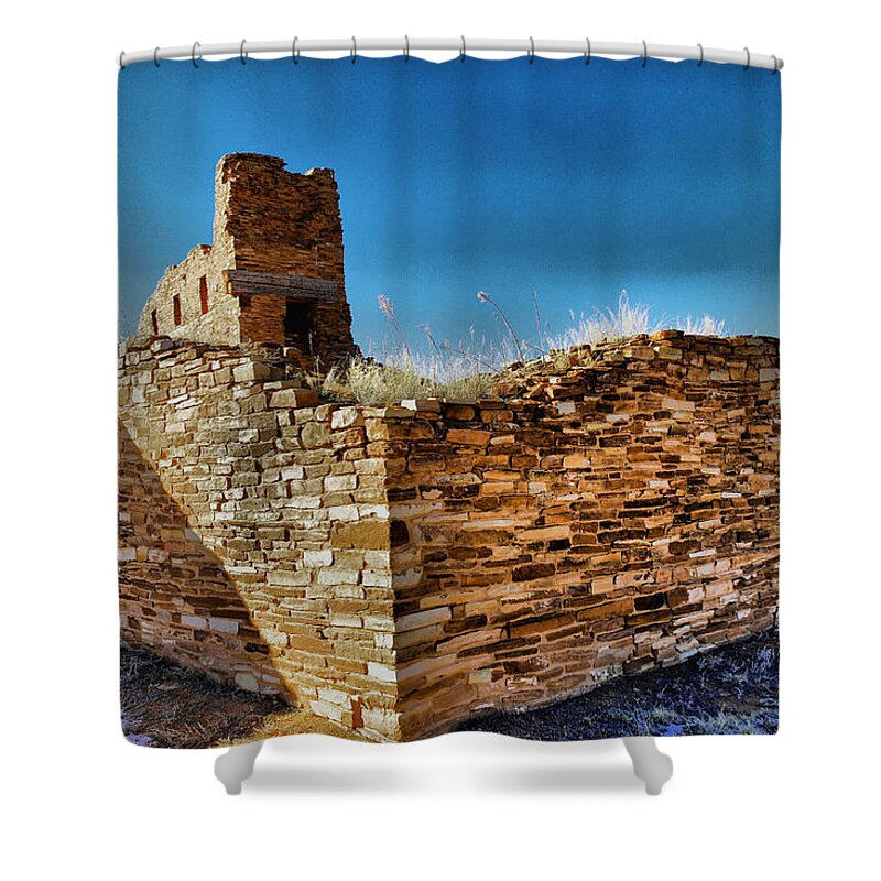 Old Shower Curtain featuring the photograph Corner of the Gran Quivira Ruins by Jeff Swan
