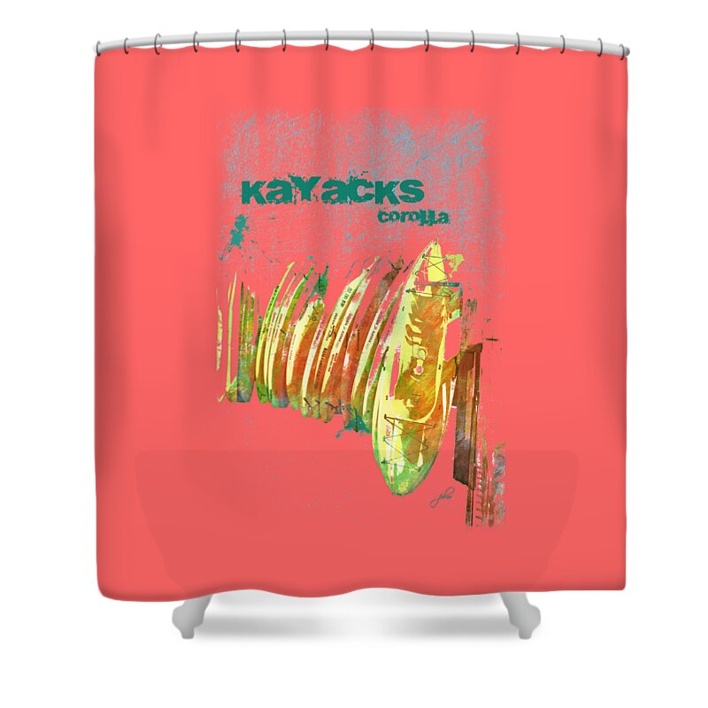 Wright Shower Curtain featuring the digital art Corolla Kayacks by Paulette B Wright