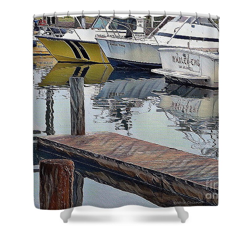 Digital Art Shower Curtain featuring the photograph Corpus Christi Dock by Kathie Chicoine