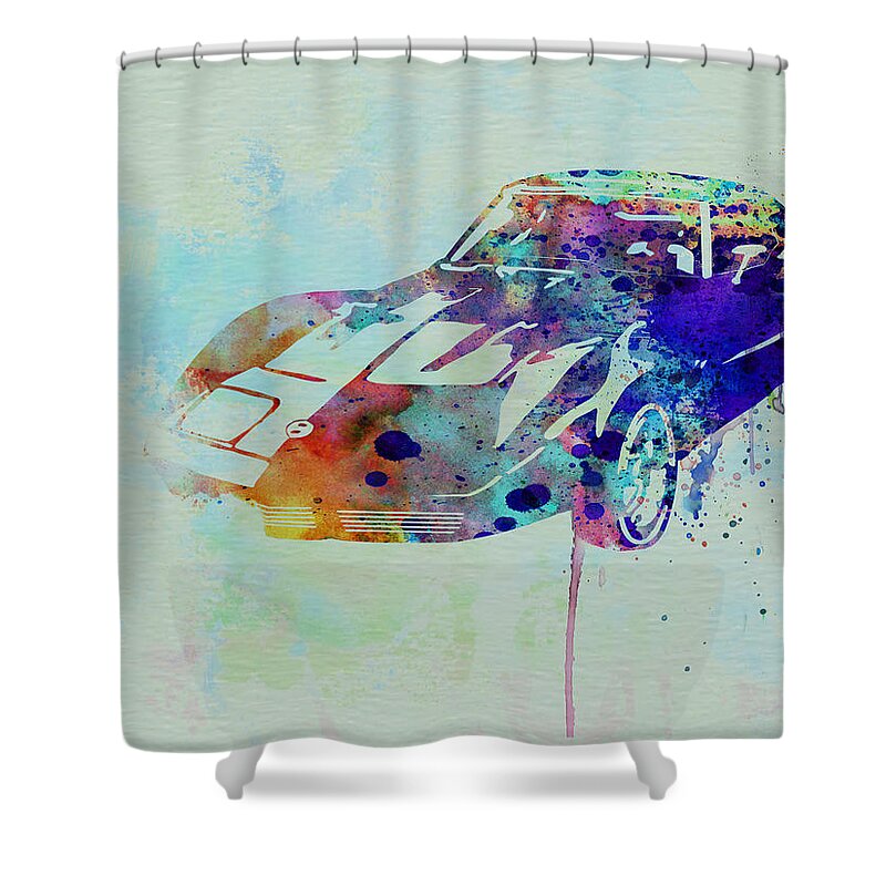 Corvette Shower Curtain featuring the painting Corvette watercolor by Naxart Studio