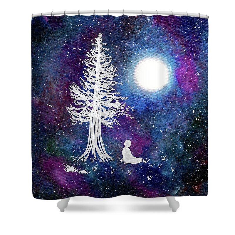 Zenbreeze Shower Curtain featuring the painting Cosmic Buddha Meditation by Laura Iverson