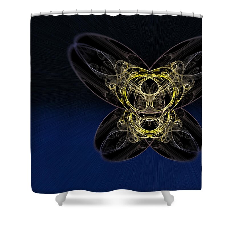 Glow Shower Curtain featuring the digital art Cosmic Butterfly in Space Zoom by Pelo Blanco Photo