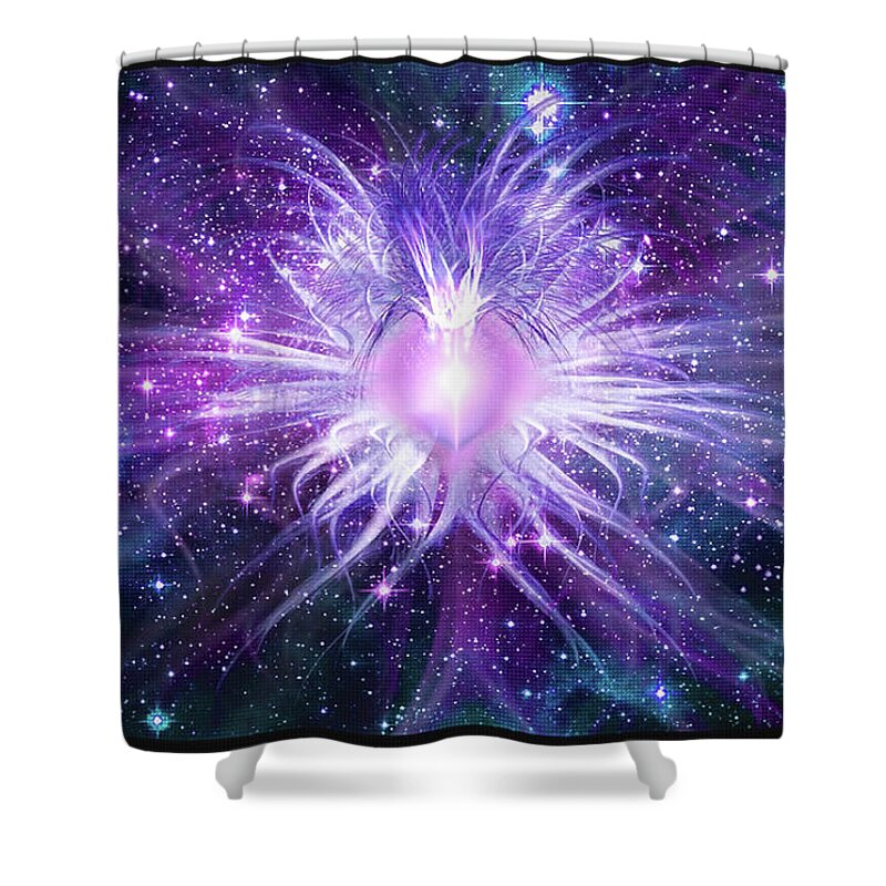 Cosmic Shower Curtain featuring the mixed media Cosmic Heart of the Universe Mosaic by Shawn Dall
