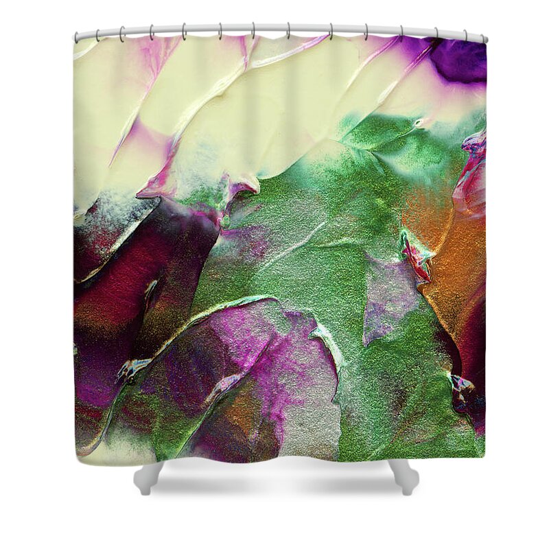 Cosmic Shower Curtain featuring the painting Cosmic Pearl Dust by Nan Bilden