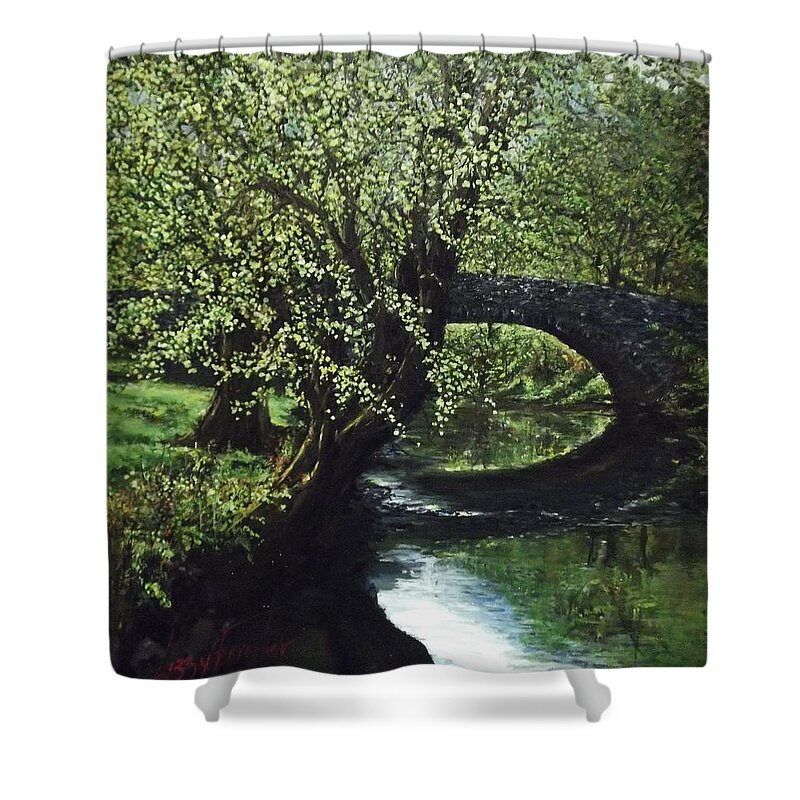 Tranquility Shower Curtain featuring the painting Cotswolds scene 1 by Lizzy Forrester