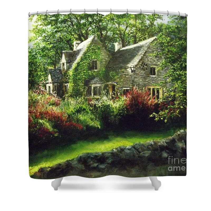 Cotswolds Shower Curtain featuring the painting Cotswolds Scene III by Lizzy Forrester